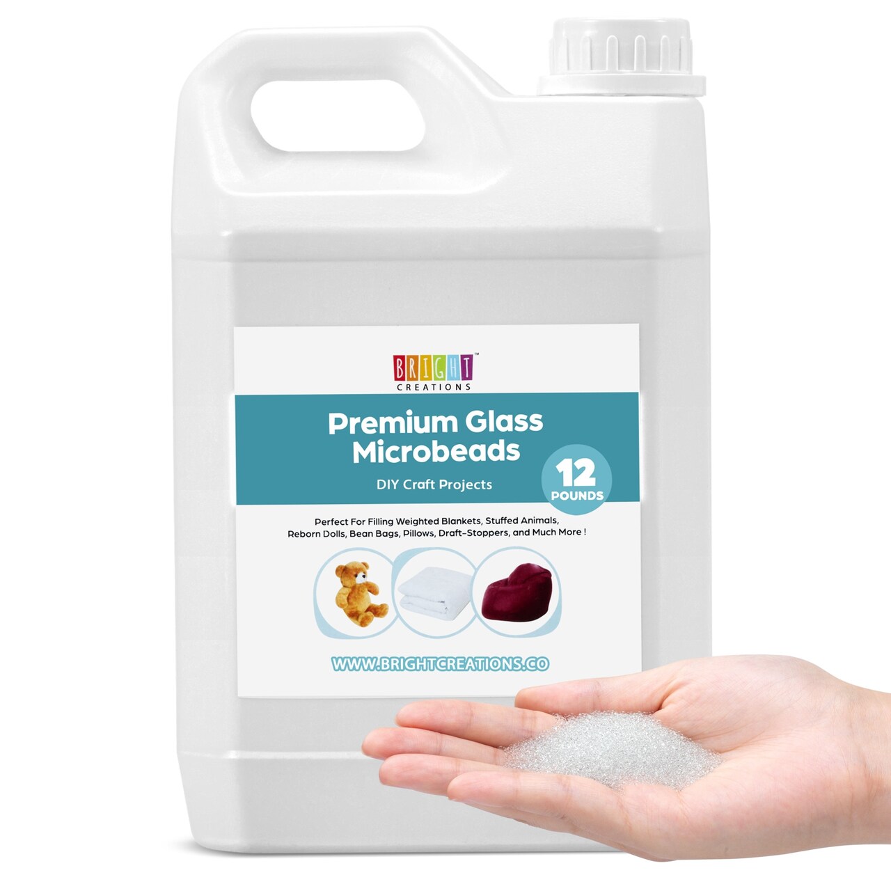 Bright Creations Glass Microbeads, 12 lbs, Glass Beads for Weighted Blankets, DIY Crafts, Stuffed Animals, Dolls – Comes with Reusable Storage Container